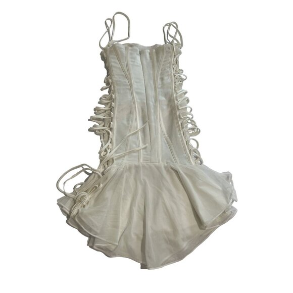 House of CB Sirena Strapless Lace Up Mini Dress in White - Picture 3 of 4